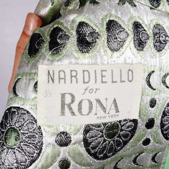 Vintage 1960s Nardiello Rona New York Metallic Mint Brocade Shift Dress | M/L - Picture 8 of 8
